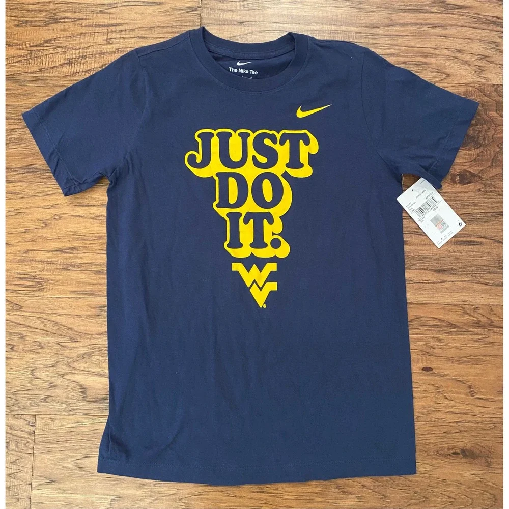 Nike West Virginia Mountaineers Just Do It Navy Blue Graphic T-Shirt Boys Large